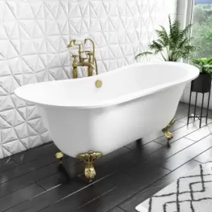 Freestanding Double Ended Slipper Bath with Brushed Brass Feet 1700 x 745mm - Park Royal