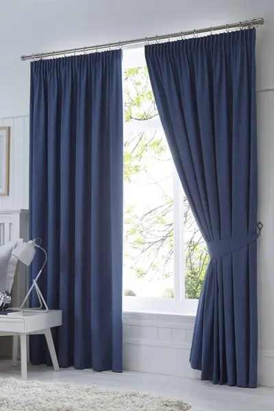 Fusion 'Dijon' Thermal and Blackout Fully Lined Pencil Pleat Curtains Navy