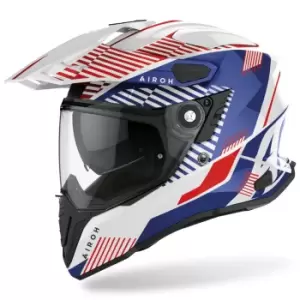 Airoh Commander Boost Motocross Helmet, white-red-blue, Size 2XL, white-red-blue, Size 2XL