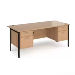 Office Desk Rectangular Desk 1800mm With Double Pedestal Beech Top With Black Frame 800mm Depth Maestro 25 MH18P22KB