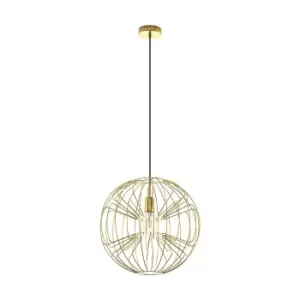 Pendant Ceiling Light Colour Brass Shade Circular Open Wire Frame Bulb E27 1x60W