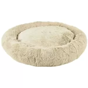 Bunty Round Fluffy Pet Dog Puppy Cat Bed Warm Comfy Nest Doughnut Donut Calming Pad - Cream - Large