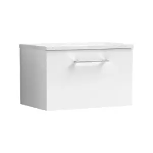 Nuie Arno Gloss White 600mm Wall Hung Single Drawer Vanity Unit with Sparkling White Laminate Worktop - ARN122LSW - Gloss White