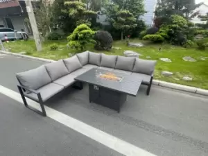 Fimous 7 Seater Outdoor Dark Grey Aluminum Lounge Complete Sofa Set with Gas Fire Pit