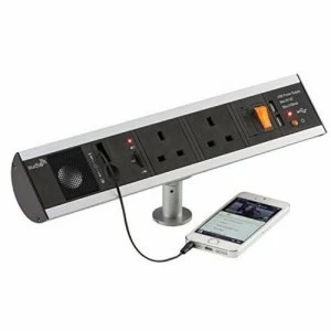 KnightsBridge 13A 2G Table Top Power Station Socket with Twin USB Charger and Aux Speaker