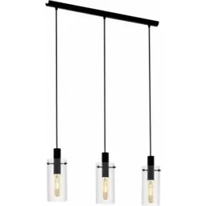 Pendant 3 Bulb Ceiling Light Colour Black Shade Clear Glass Bulb E27 3x60W