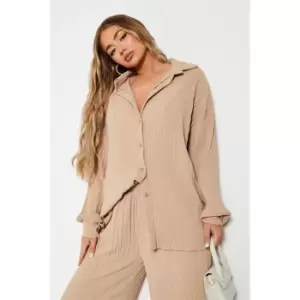 I Saw It First Textured Oversized Shirt Co-Ord - Brown