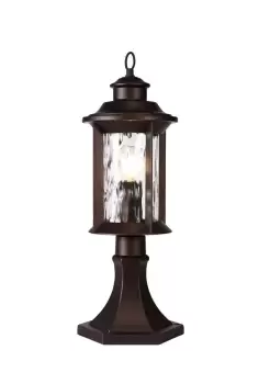 Pedestal Lamp, 1 x E27, Antique Bronze, Clear Ripple Glass, IP54