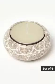 Set of 6 Stone Tea Light Holders with Candles