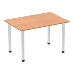 Impulse 1400mm Straight Table Oak Top Brushed Aluminium Post Leg I0036