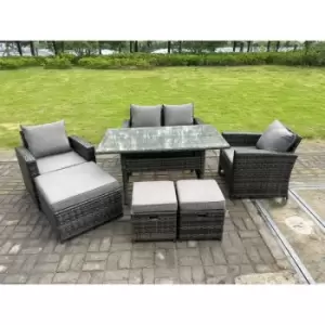 Fimous 4 Seater Outdoor Dark Grey Mixed Rattan Lounge Complete Sofa Set with High Back Chairs, 2 Stools and Big Footstool