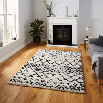 Scandi Berber G272 White Black 120cm x 170cm Rectangle - Black and Ivory