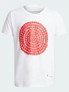 adidas Junior Girls Aeroready Marimekko T-Shirt - White/Red, Size 9-10 Years, Women