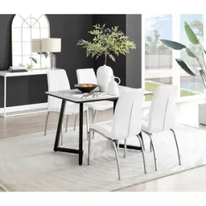 Furniture Box Carson White Marble Effect Dining Table and 4 White Isco Chairs