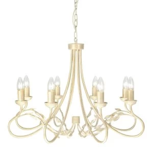 8 Light Chandelier Ivory, Gold Finish, E14