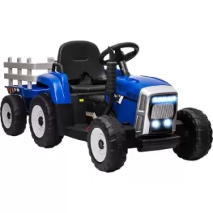 Homcom - Ride on Tractor with Detachable Trailer, Remote Control, Music - Blue - Blue