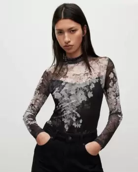 AllSaints Elia Venetia Mesh Floral Print Bodysuit