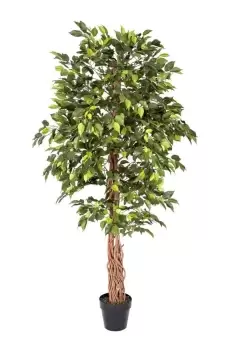 Green Artificial Ficus Tree with Twisted Real Wood Trunk, 6 Ft