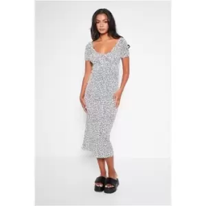 I Saw It First Black & White Jersey Tie Detail Milkmaid Sleeve Midi Dress - Black