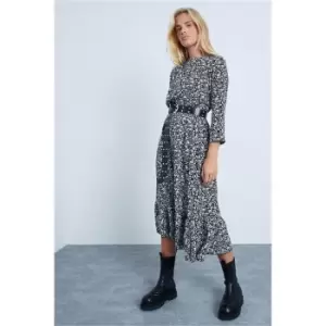 I Saw It First Black Ditsy Floral Frill Hem Smock Midi Dress - Black