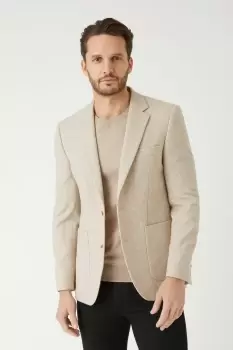 Slim Fit Half Lined Neutral Dogtooth Blazer