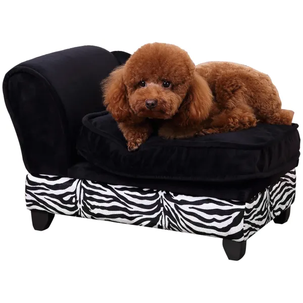 PawHut Dog Sofa Bed for XS-Sized Dogs, Pet Chair w/ Hidden Under Seat Storage, Cat Sofa Lounge w/Removable Soft Cushion, Thick Sponge, Wooden Frame