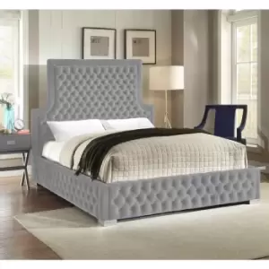 Yanis Upholstered Beds - Plush Velvet, Single Size Frame, Silver - Silver