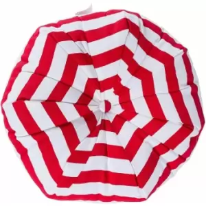 Red and White Stripe Pleated Round Floor Cushion - Red - Homescapes