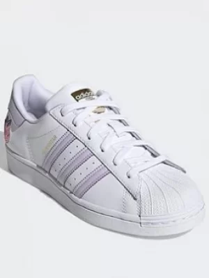 adidas Originals Superstar Shoes, White/Purple, Size 6.5, Women