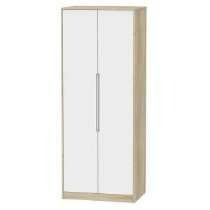 Robert Dyas Barquero Ready Assembled Tall 2-Door Wardrobe - Pine/White Gloss