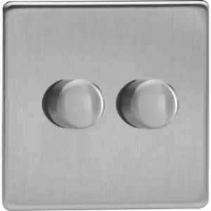 Varilight Screwless 2-Gang 2-Way Push-On/Off Rotary LED Dimmer - Brushed Steel - JDSP252S