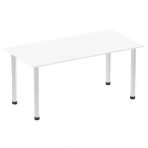 Impulse 1600mm Straight Table White Top Brushed Aluminium Post Leg