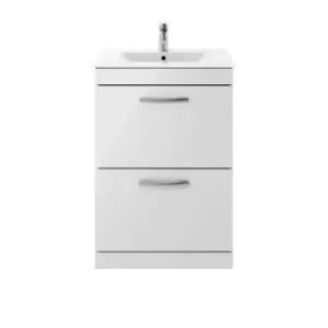 Nuie Athena 600 Floor Standing 2-drawer Vanity & Minimalist Basin - Gloss Grey Mist