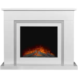 Adam - Mayfair White & Grey Marble Fireplace with Ontario Electric Fire, 43 Inch