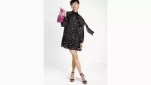 Metallic Holiday Dots Tie-neck Shift Dress