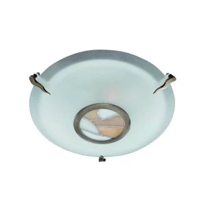 Tiffany Flush Ceiling 2 Light Antique Brass with Frosted Glass, E27