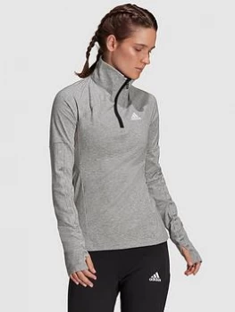 adidas Motion Half-Zip Long Sleeve Top - Medium Grey Heather, Size XL, Women