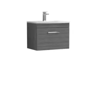 Nuie Athena 600 Wall Hung Single Drawer Vanity & Curved Basin - Grey Woodgrain