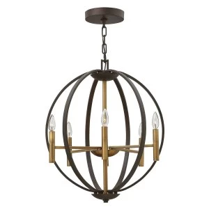 6 Light Spherical Ceiling Pendant Chandelier Bronze, E14