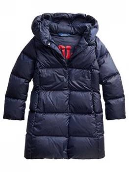 Ralph Lauren Girls Long Down Padded Coat - Navy