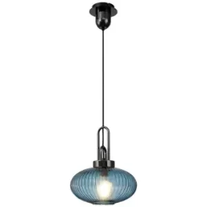 Luminosa Acree E27 Ceiling Pendant With 30cm Oval Sphere Ribbed Glass, Black Chrome, Petrol Blue, Matt Black