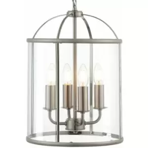 4 Light Hanging Ceiling Pendant Nickel & Glass Lantern Shade Lamp Bulb Holder