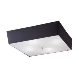 Akira Square Flush Ceiling 4 Light E27, Polished Chrome / Frosted Glass With Black Shade