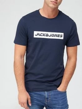 Jack & Jones Box Logo T-Shirt - Navy Blazer , Navy Blazer, Size XL, Men