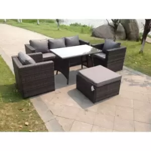 Fimous 5 Seater Outdoor Grey Rattan Lounge Complete Sofa Set with Big Footstool