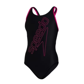 Speedo Large Logo Swimsuit Girls - Black