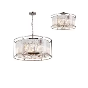 Guilford Ceiling Pendant, Semi Ceiling Lamp Convertible, 8 Light E14, Polished Nickel, Clear