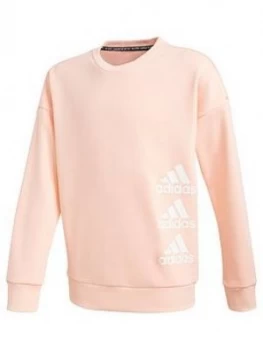 adidas Junior Girls Crew Neck Sweat Top - Coral, Size 13-14 Years, Women