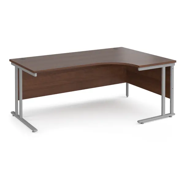 Maestro 25 Right Hand Ergonomic Desk with Silver Frame and Walnut Top - 1800mm