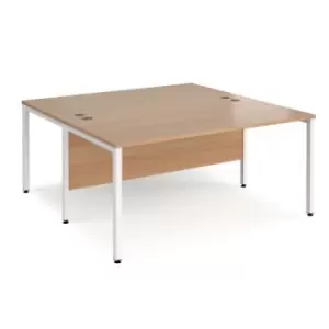 Office Desk 2 Person Rectangular Desk 1600mm Beech Tops With White Frames 1600mm Depth Maestro 25